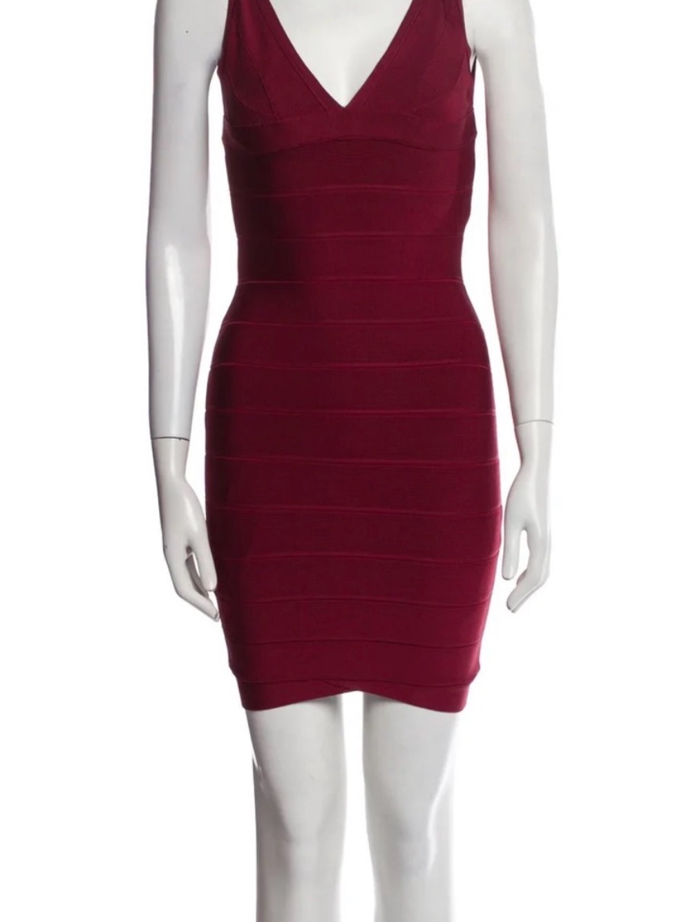Herve Leger Sleeveless V-Neck Bandage Mini Dress in Burgundy